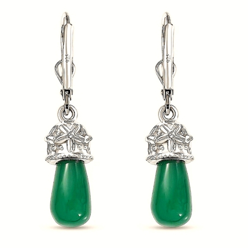 🔥 Green Onyx Drop Earrings in Rhodium Over Sterling Silver 6.60 ctw - Picture 2 of 5